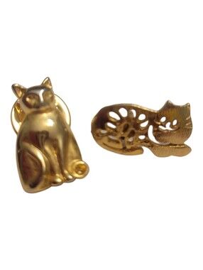 Vintage Set of 2 Cat Lapel Pins